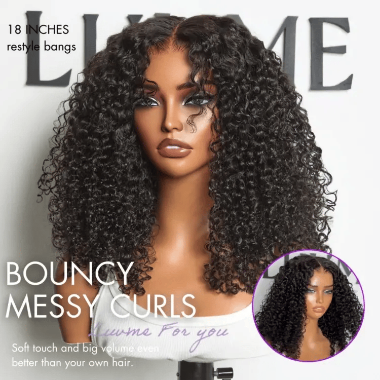 Halo Hair Style All-Day Comfort Wig 180% Density Voluminous & Bouncy Messy Burmese Curly Glueless 7x6 Closure HD Lace Human Hair Wig Pre-Cut Lace