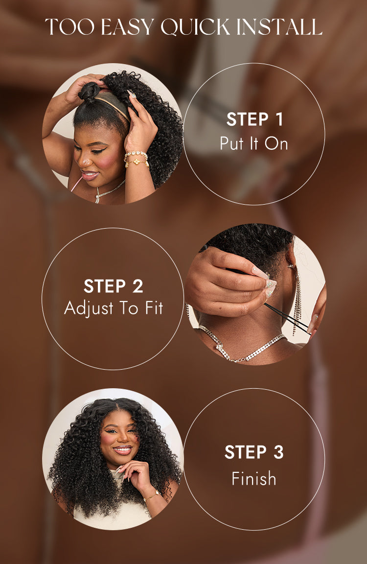 Melted Hair Too Easy Texture 3-In-1 Half Wig 180% Density Water Wave Glueless Flexi-Fit Drawstring Wig-12
