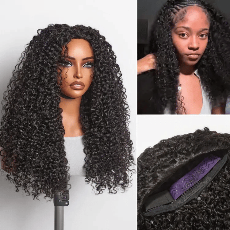 New Customers Only | Halo Hair Style Too Easy Texture 3-In-1 Half Wig Kinky Curly / Yaki Straight / Messy Burmese Curly Glueless Flexi-Fit Drawstring Wig