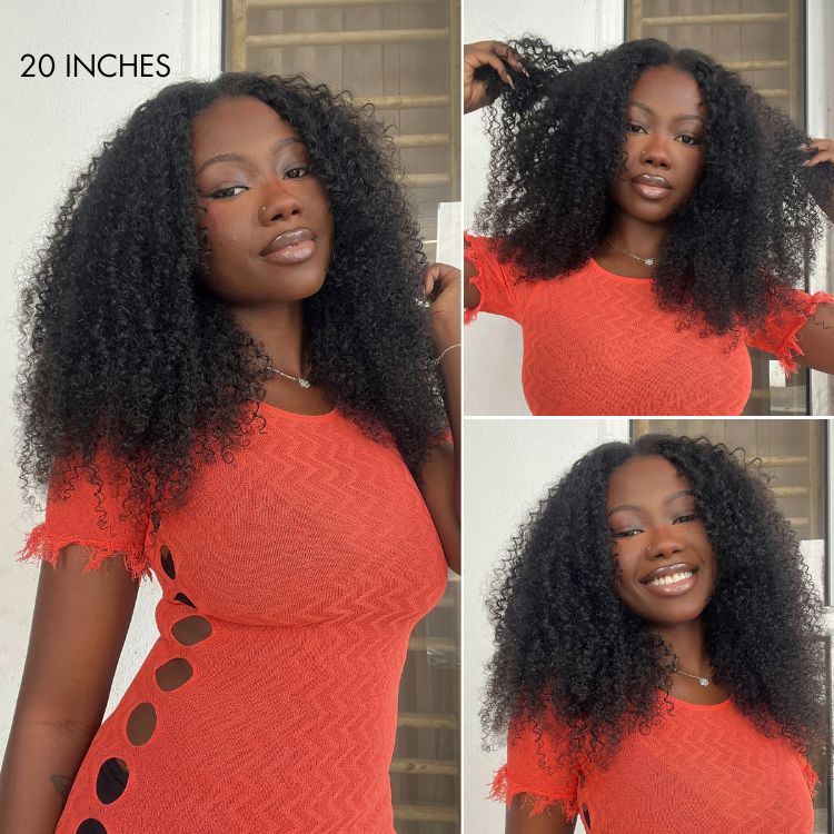 Melted Hair 180% Natural Black Kinky Curly Wig Glueless V Part Wig – Style 6170