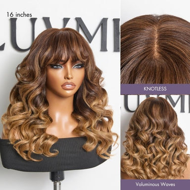 Halo Hair Style All-Day Comfort Wig 180% Density Loose Body Wave Glueless 7x6 Closure HD Lace Human Hair Wig with Bangs Pre-Cut Lace
