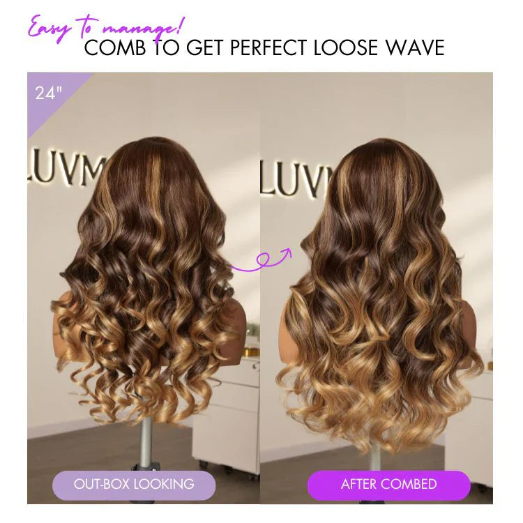 Halo Hair Style All-Day Comfort Wig 180% Density Loose Body Wave Glueless 7x6 Closure HD Lace Human Hair Wig with Bangs Pre-Cut Lace
