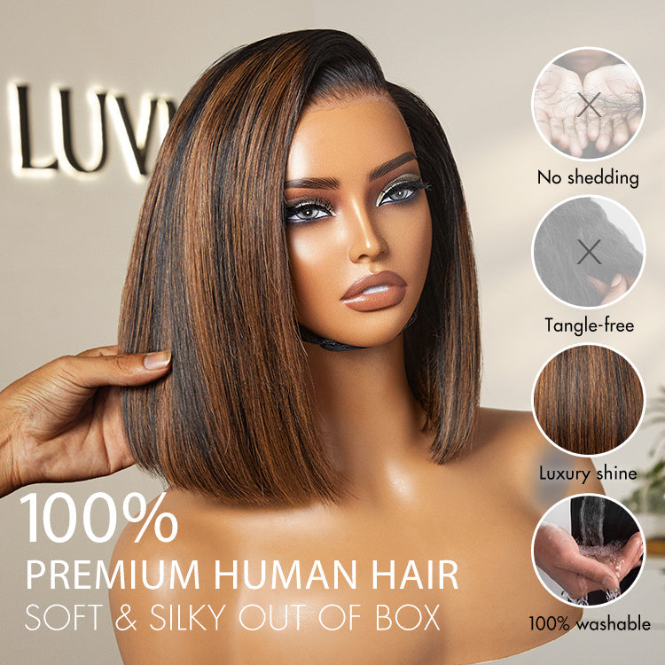 New Customers Only | PreMax Wigs | Super Natural Hairline Silky Blunt Cut Bob Glueless 13x4 Frontal Lace Human Hair Short Wig Pre-Cut Lace