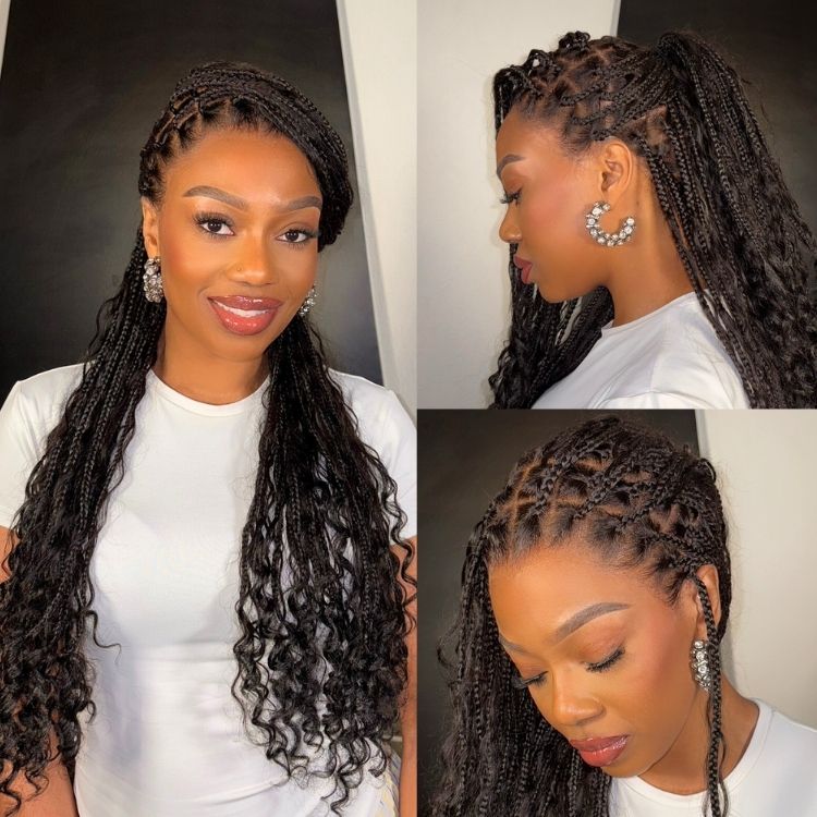 Special Deal | Light Weight Flexi-Fit Invisi Drawstring Cap Full Lace Knotless Boho Curls Braided Long Wig Super Natural Scalp