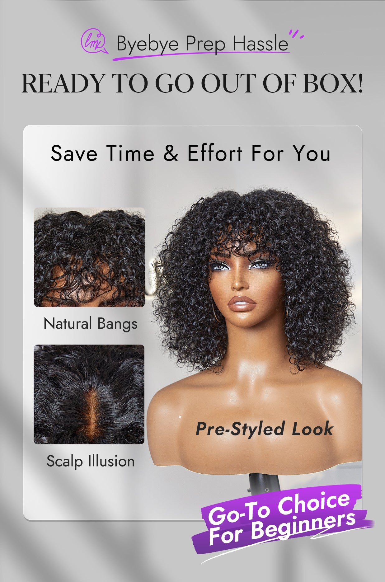 Exclusive Sale | Beginner Friendly Water Wave Minimalist Lace Glueless Short Wig with Bangs-21