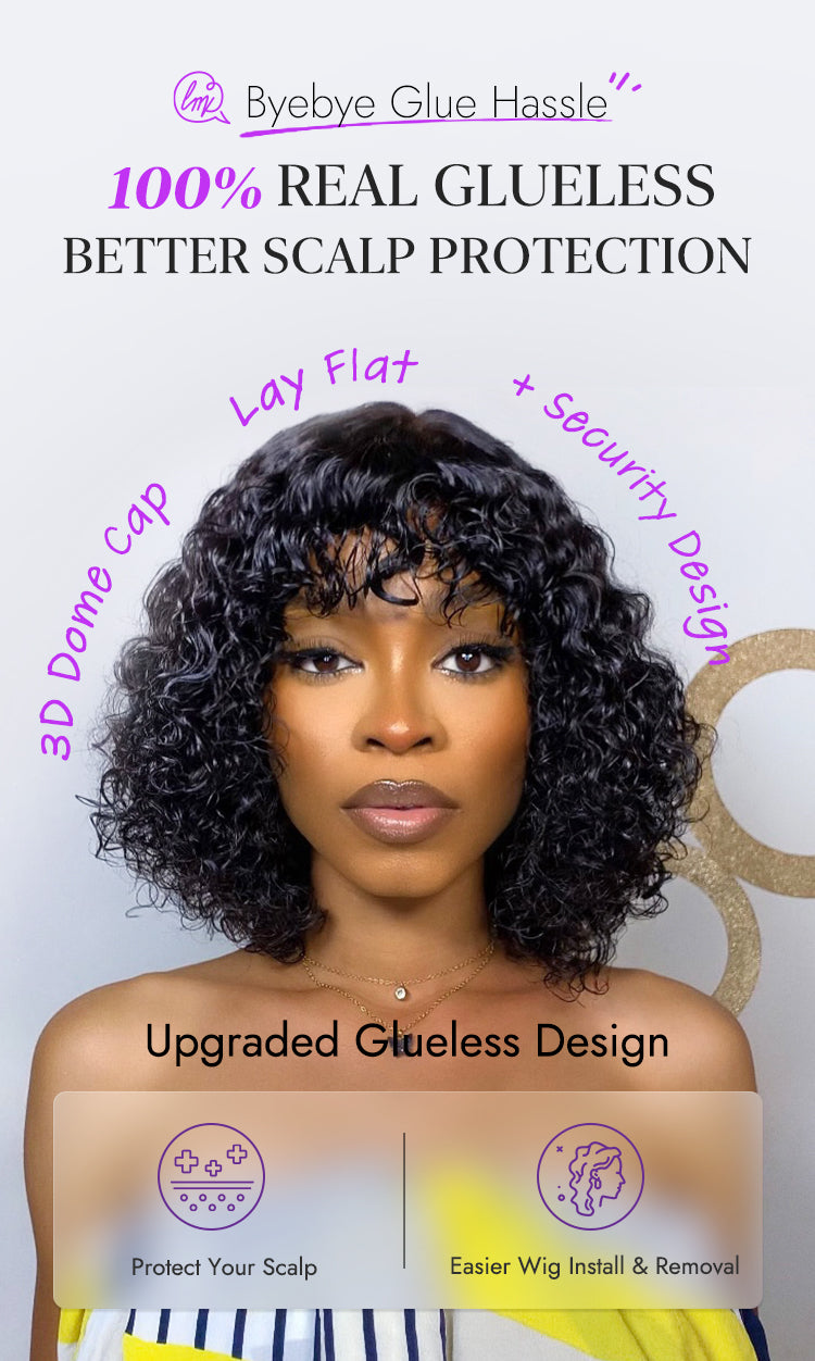 Exclusive Sale | Beginner Friendly Water Wave Minimalist Lace Glueless Short Wig with Bangs-23