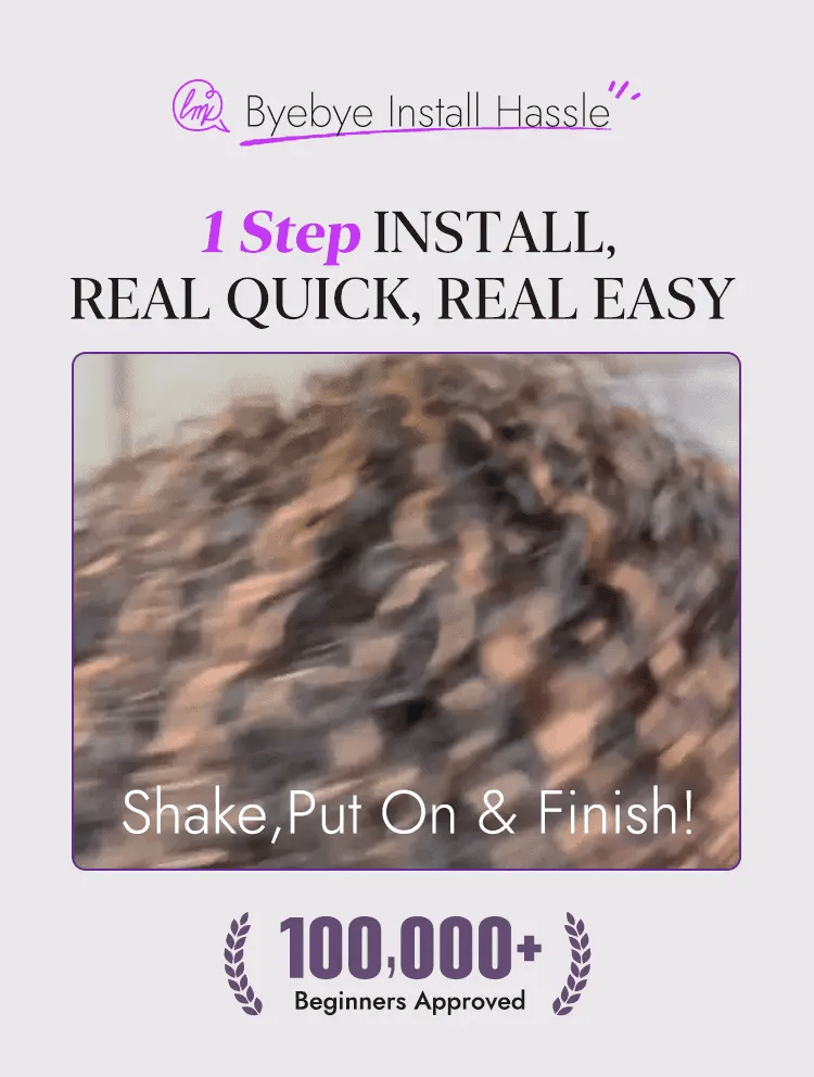 1 SEC INSTALL WIG | Brown Highlight Water Wave Natural Scalp Glueless Minimalist Lace Short Curly Wig with Bangs-27
