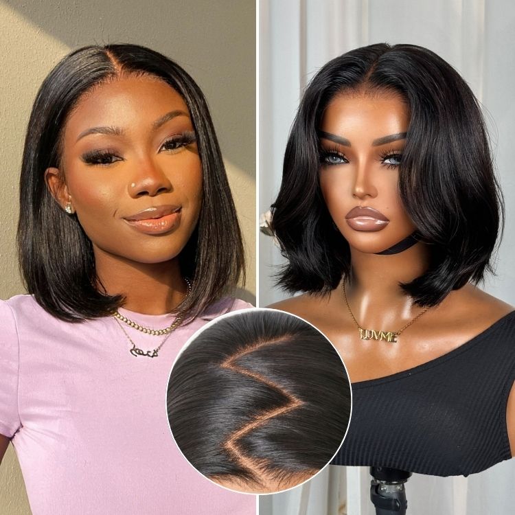 Halo Hair Style All-Day Comfort Wig Silky Blunt Cut Bob Glueless 7x6 Closure HD Lace Wig Pre-Cut Lace