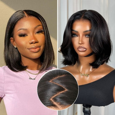 Halo Hair Style All-Day Comfort Wig Silky Blunt Cut Bob Glueless 7x6 Closure HD Lace Wig Pre-Cut Lace