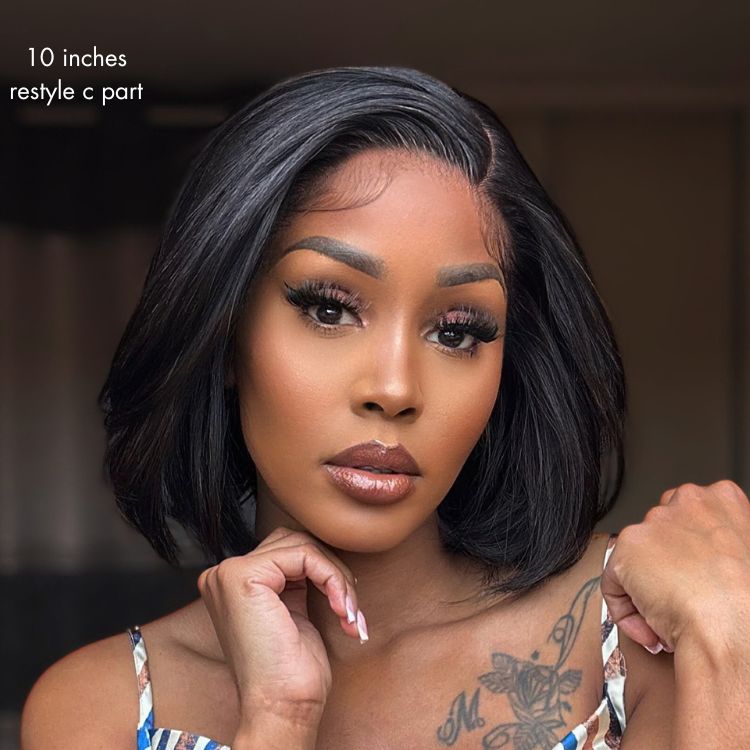 Halo Hair Style All-Day Comfort Wig Silky Blunt Cut Bob Glueless 7x6 Closure HD Lace Wig Pre-Cut Lace