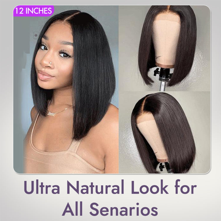 Halo Hair Style Hair 180% Density Beginner Friendly Glueless Silky Blunt Cut 4x4 Closure Bob Wig 100% Human Hair | Upgraded 2.0 - US Only