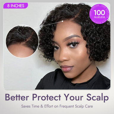 EasyGlam Trendy Short Cut Curly Minimalist HD Lace Glueless Side Part Wig 100% Human Hair Pre-Cut Lace