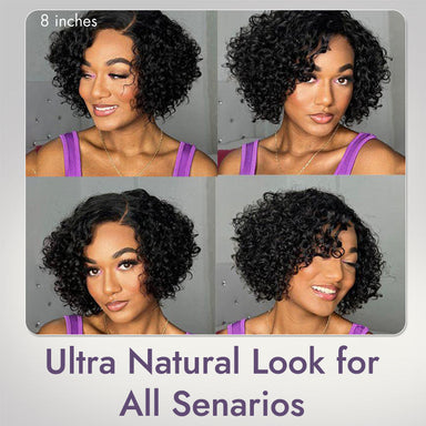 EasyGlam Trendy Short Cut Curly Minimalist HD Lace Glueless Side Part Wig 100% Human Hair Pre-Cut Lace
