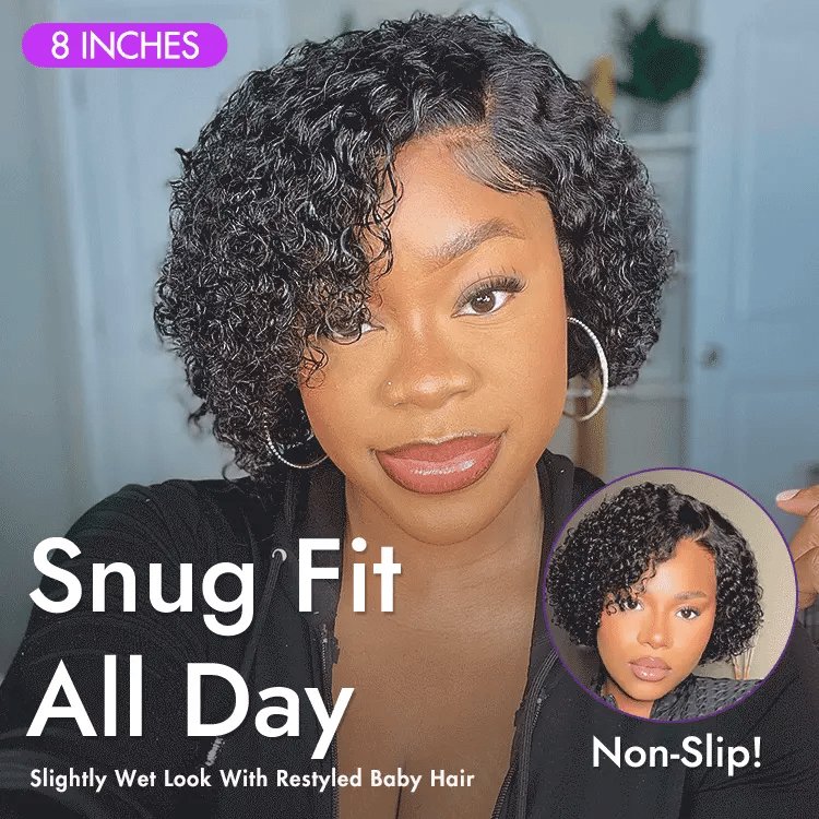 EasyGlam Trendy Short Cut Curly Minimalist HD Lace Glueless Side Part Wig 100% Human Hair Pre-Cut Lace