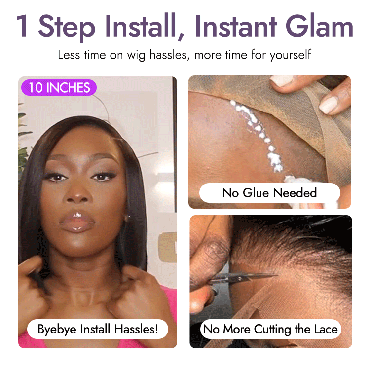 Put On & Go Blunt Cut Straight Bob Minimalist HD Lace Glueless C Part Wig - US Only
