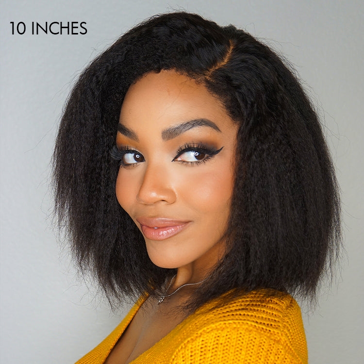 Special Deal | 4C Edges Kinky Straight Bob Minimalist Regular Lace Glueless Deep C Part Wig - US Only