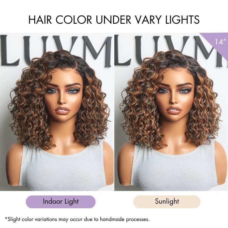 Halo Hair Style All-Day Comfort Wig Brown Highlight Deep Wave Glueless Minimalist HD Lace Curly Wig Pre-Cut Lace