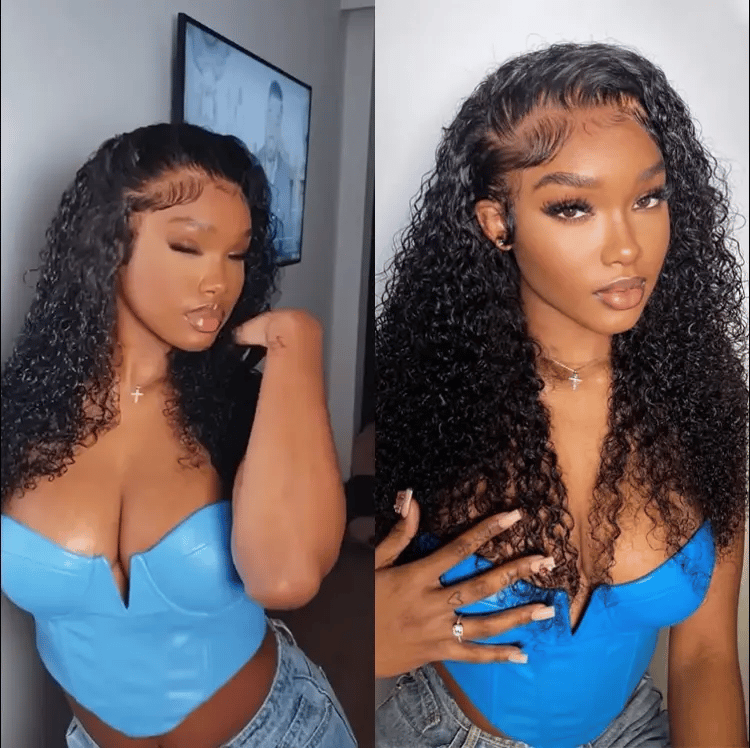 Tiktok Exclusive | PreMax 180% / 250% Density Water Wave Glueless Flexi-Fit Drawstring 13x4 Frontal Lace Fluffy Curly Wig Pre-Cut Lace