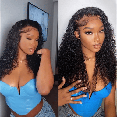 Tiktok Exclusive | PreMax 180% / 250% Density Water Wave Glueless Flexi-Fit Drawstring 13x4 Frontal Lace Fluffy Curly Wig Pre-Cut Lace