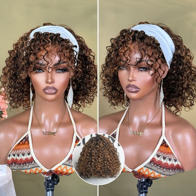 Halo Hair Style All-Day Comfort Wig Brown Highlight Deep Wave Glueless Minimalist HD Lace Curly Wig Pre-Cut Lace