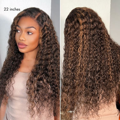 New Customers Only | Halo Hair Style All-Day Comfort Wig PartingMax Brown Highlights Funmi Curly 7x6 Closure HD Lace Glueless Wig Pre Cut Lace
