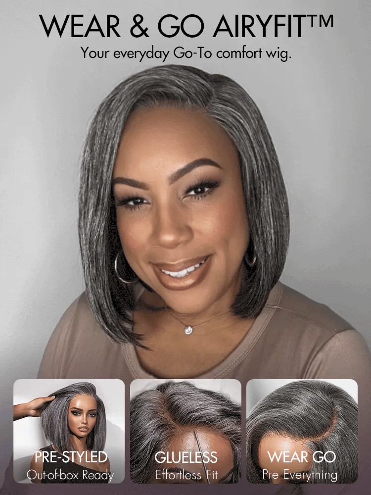 AiryFit™ Scalp Care Wigs -Salt and Pepper Glueless Minimalist HD Lace Bob Wig Pre-Cut Lace - US Only-06