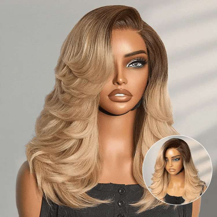 Halo Hair Style Hair-Effortlessly Chic Butterfly Cut Layered Wavy Glueless HD Minimalist Lace Short Wig
