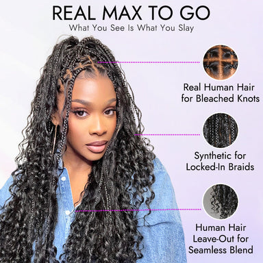 Special Deal | Light Weight Flexi-Fit Invisi Drawstring Cap Full Lace Knotless Boho Curls Braided Long Wig Super Natural Scalp