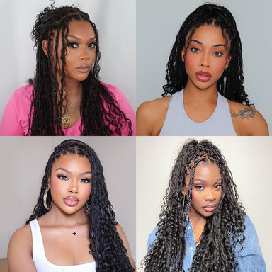 Special Deal | Light Weight Flexi-Fit Invisi Drawstring Cap Full Lace Knotless Boho Curls Braided Long Wig Super Natural Scalp