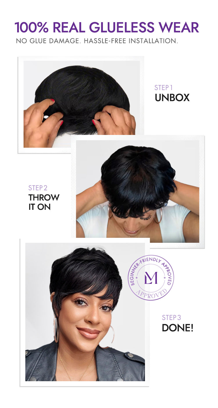 Throw On & Go Short Cut with Bangs Wig Ultra Comfort Cotton Cap Glueless Wig Hair Loss Friendly - US Only-07