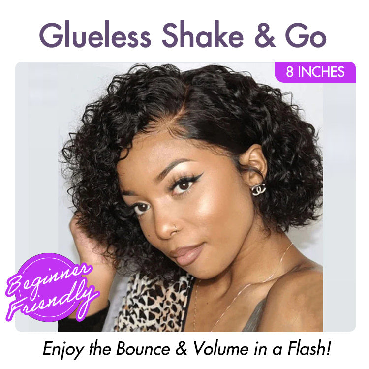 New Customers Only | Trendy Short Cut Curly Minimalist HD Lace Glueless Side Part Wig 100% Human Hair