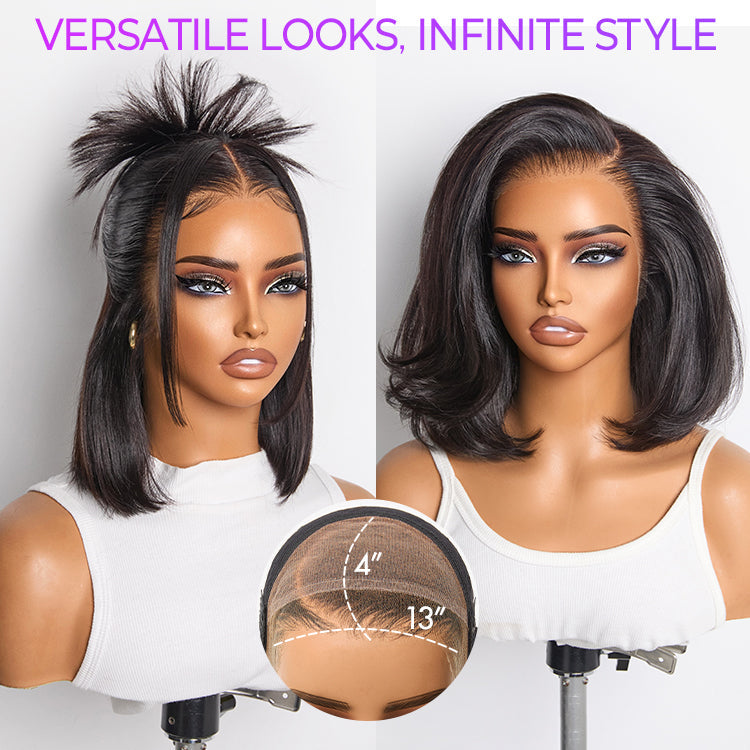 New Customers Only | PreMax Wigs | Super Natural Hairline Silky Blunt Cut Bob Glueless 13x4 Frontal Lace Human Hair Short Wig Pre-Cut Lace