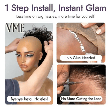 Beginner Friendly Throw On & Go Short Bouncy Curls with Bangs Glueless Wig 100% Human Hair - US Only