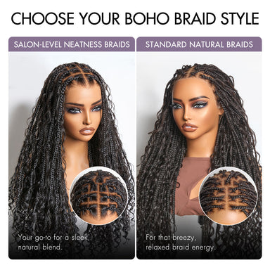 New Customers Only | Light Weight Flexi-Fit Invisi Drawstring Cap Full Lace Knotless Boho Curls Braided Long Wig Super Natural Scalp