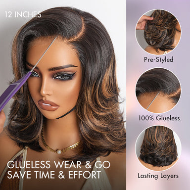 Halo Hair Style Hair-Effortlessly Chic Butterfly Cut Layered Wavy Glueless HD Minimalist Lace Short Wig