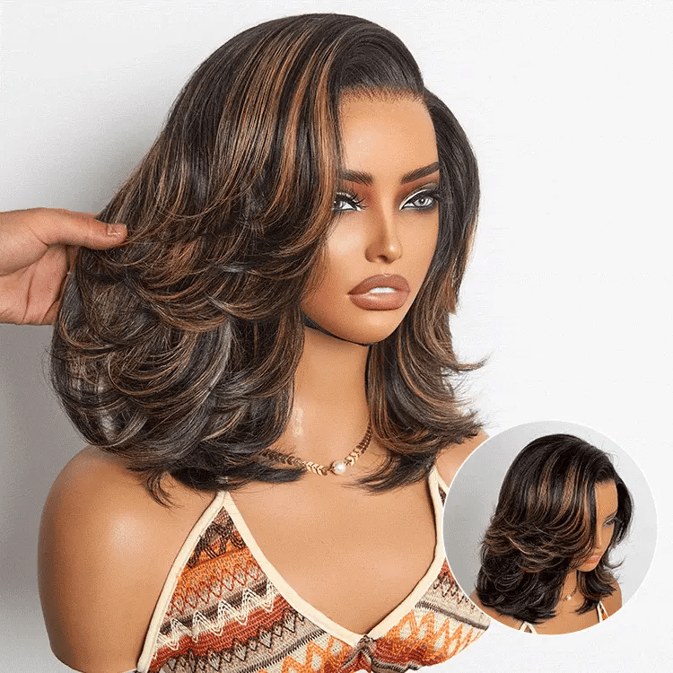 Halo Hair Style Hair-Effortlessly Chic Butterfly Cut Layered Wavy Glueless HD Minimalist Lace Short Wig