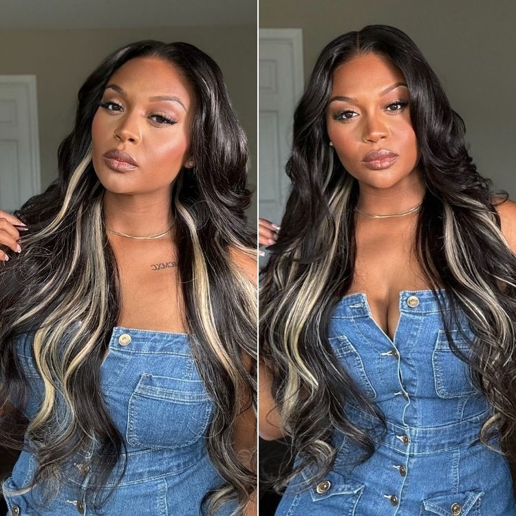 Halo Hair Style All-Day Comfort Wig 180% Density Platinum Blonde Highlight Loose Body Wave Glueless 7x6 Closure HD Lace Wig Pre-Cut Lace