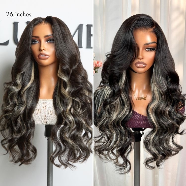 Halo Hair Style All-Day Comfort Wig 180% Density Platinum Blonde Highlight Loose Body Wave Glueless 7x6 Closure HD Lace Wig Pre-Cut Lace