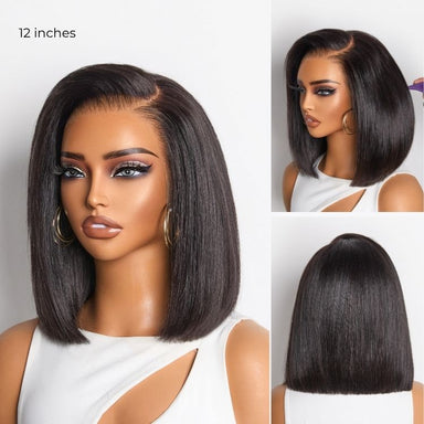 NatureMAX Silky Blunt Cut Bob Glueless Ear-to-ear 13x4 HD Lace Front Wig Pre-Cut Lace Flexi-Fit Drawstring Cap