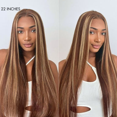 Halo Hair Style Hair 180% Density Honey Blonde Highlight Silky Straight Glueless 5x5 Closure HD Lace Long Wig