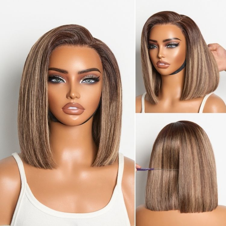 Halo Hair Style All-Day Comfort Wig Blunt Cut Bob Glueless Minimalist HD Lace Short Human Hair Wig Pre-Cut Lace