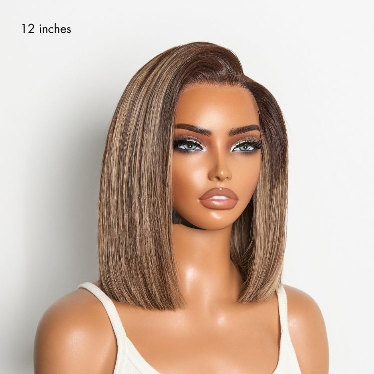 Halo Hair Style All-Day Comfort Wig Blunt Cut Bob Glueless Minimalist HD Lace Short Human Hair Wig Pre-Cut Lace