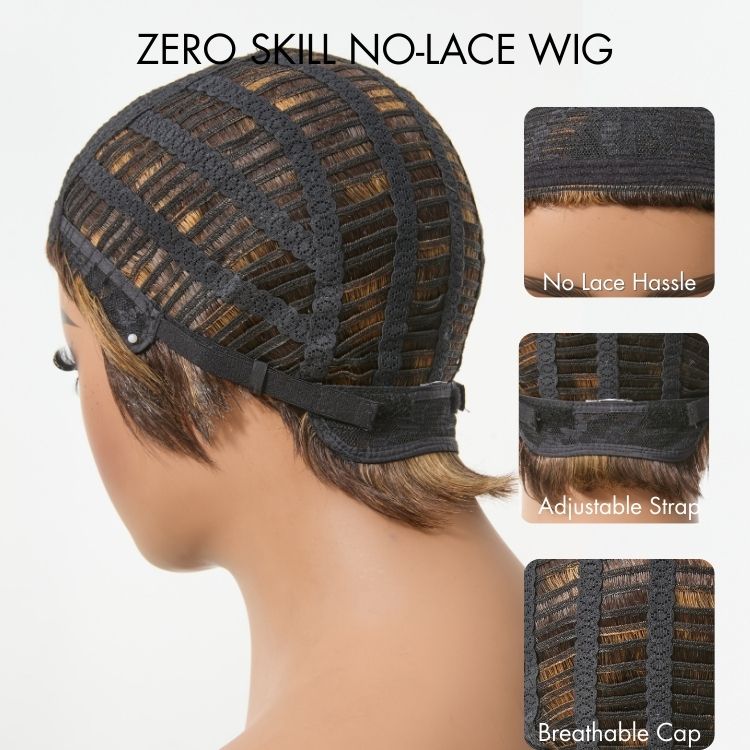 Mature Boss Glueless Throw On & Go Short Pixie Cut Wig with Bangs Breathable Cap - US Only