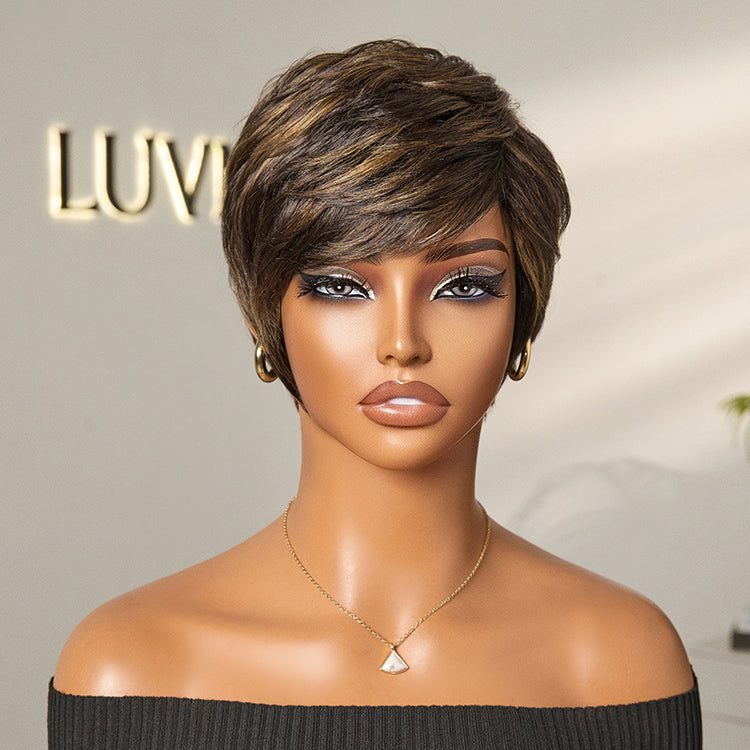 Mature Boss Glueless Throw On & Go Short Pixie Cut Wig with Bangs Breathable Cap - US Only