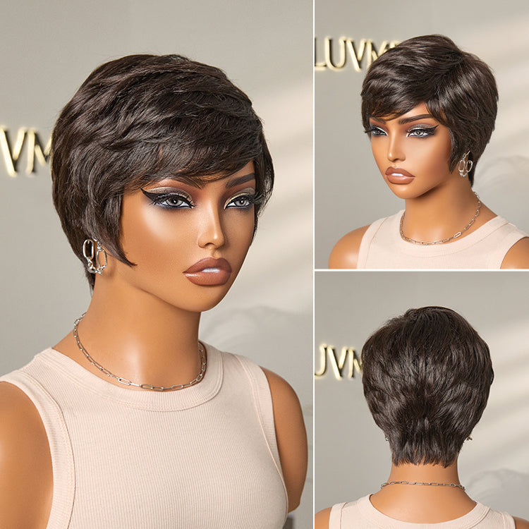 Mature Boss Glueless Throw On & Go Short Pixie Cut Wig with Bangs Breathable Cap - US Only