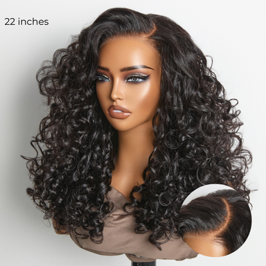 180% Density Bouncy Curls Glueless 5x5 Closure Pre-Cut Lace Layered Curly Wig Breathable Cap