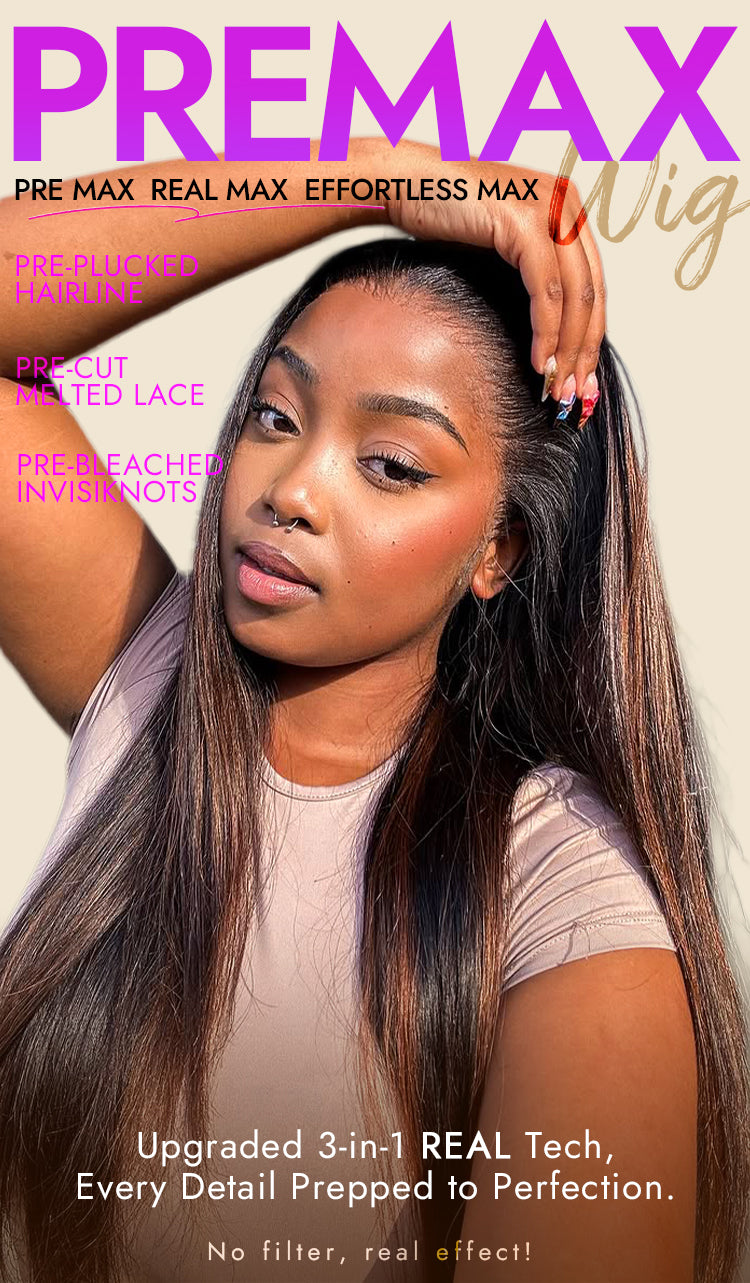 PreMax Wigs | Ultra Natural Hairline Brown Highlight Silky Straight Glueless 13x4 Frontal Lace Long Wig Pre-Cut Lace-08