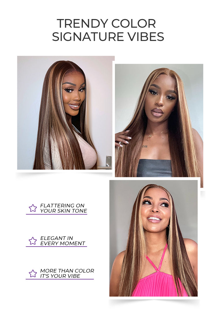 Melted Hair 180% Density Honey Blonde Highlight Silky Straight Glueless 5x5 Closure HD Lace Long Wig-08