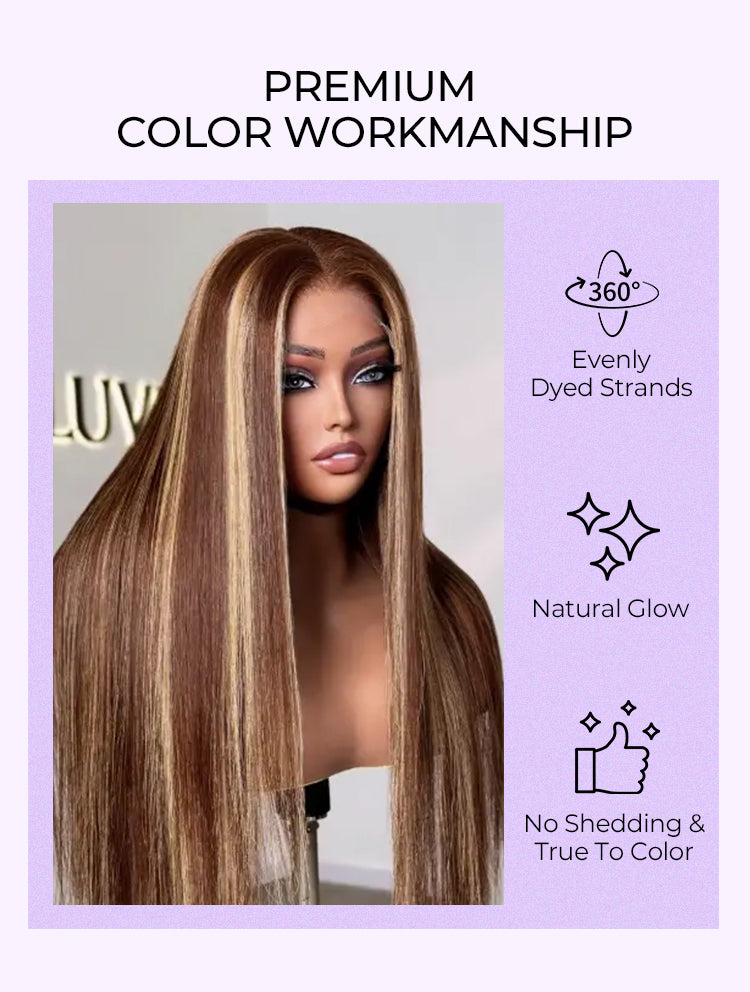 Melted Hair 180% Density Honey Blonde Highlight Silky Straight Glueless 5x5 Closure HD Lace Long Wig-09