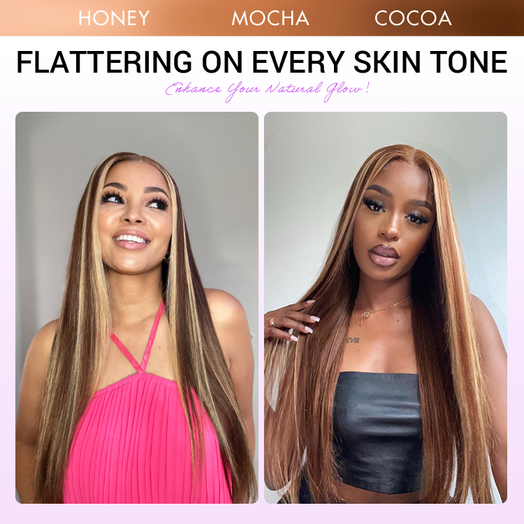 Halo Hair Style Hair 180% Density Honey Blonde Highlight Silky Straight Glueless 5x5 Closure HD Lace Long Wig